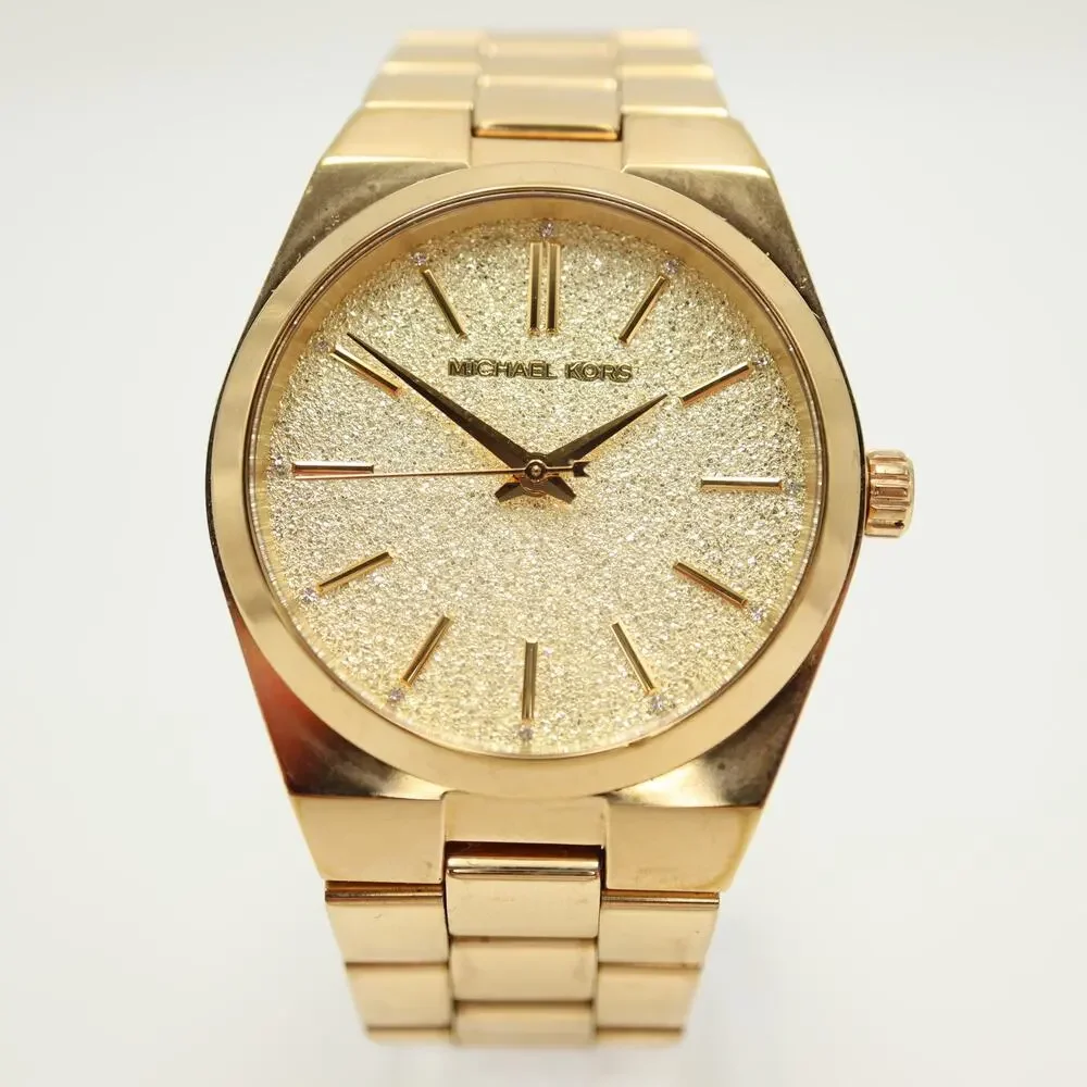 Michael Kors Channing Gold Tone Glitter 36mm Watch Steel MK6623 w New Battery